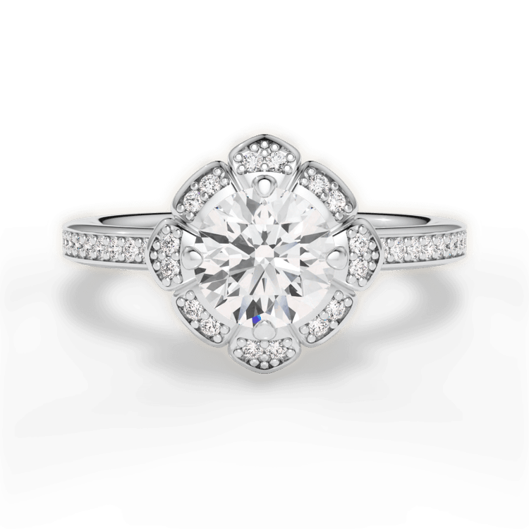 Vintage Petal Halo Diamond Engagement Ring