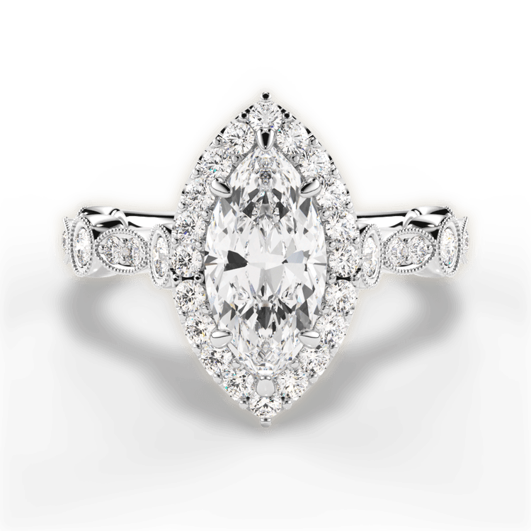 Round & Marquise Diamond Halo Engagement Ring