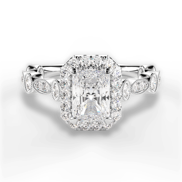 Round & Marquise Diamond Halo Engagement Ring