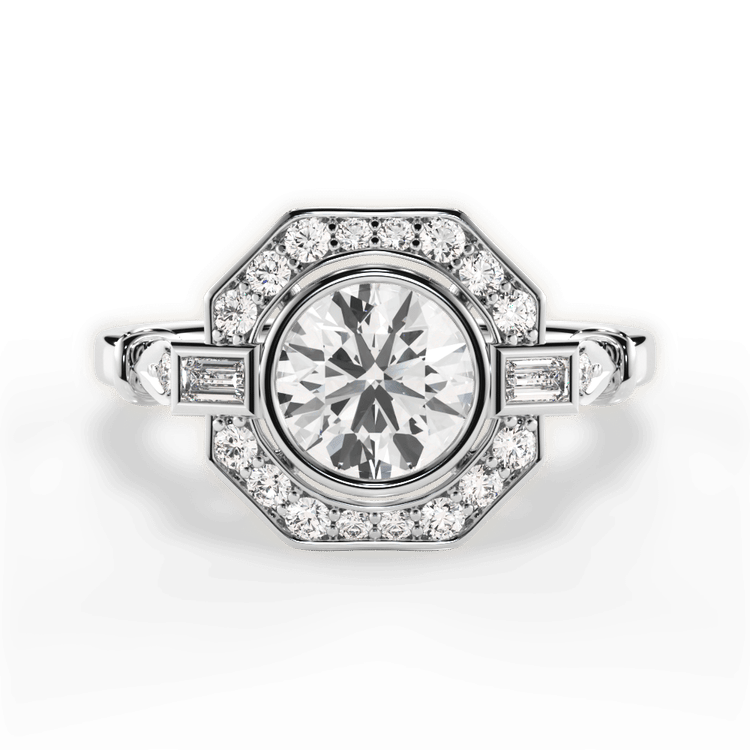 Octagon Halo Diamond Engagement Ring