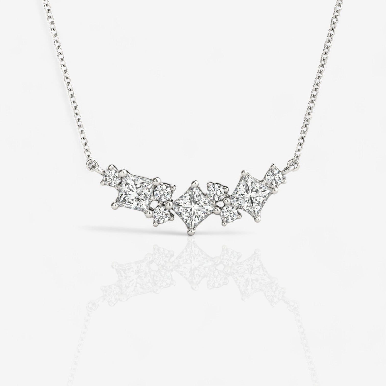 Alternating Round and Princess Cut Diamond Bar Necklace