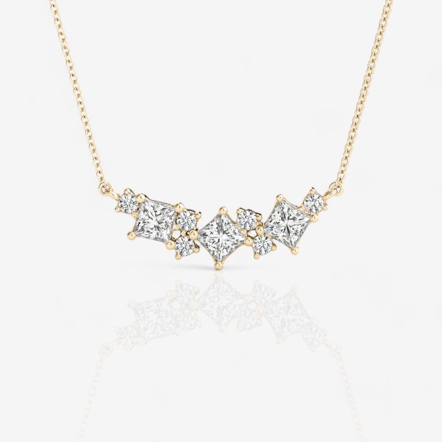 Alternating Round and Princess Cut Lab Diamond Bar Necklace