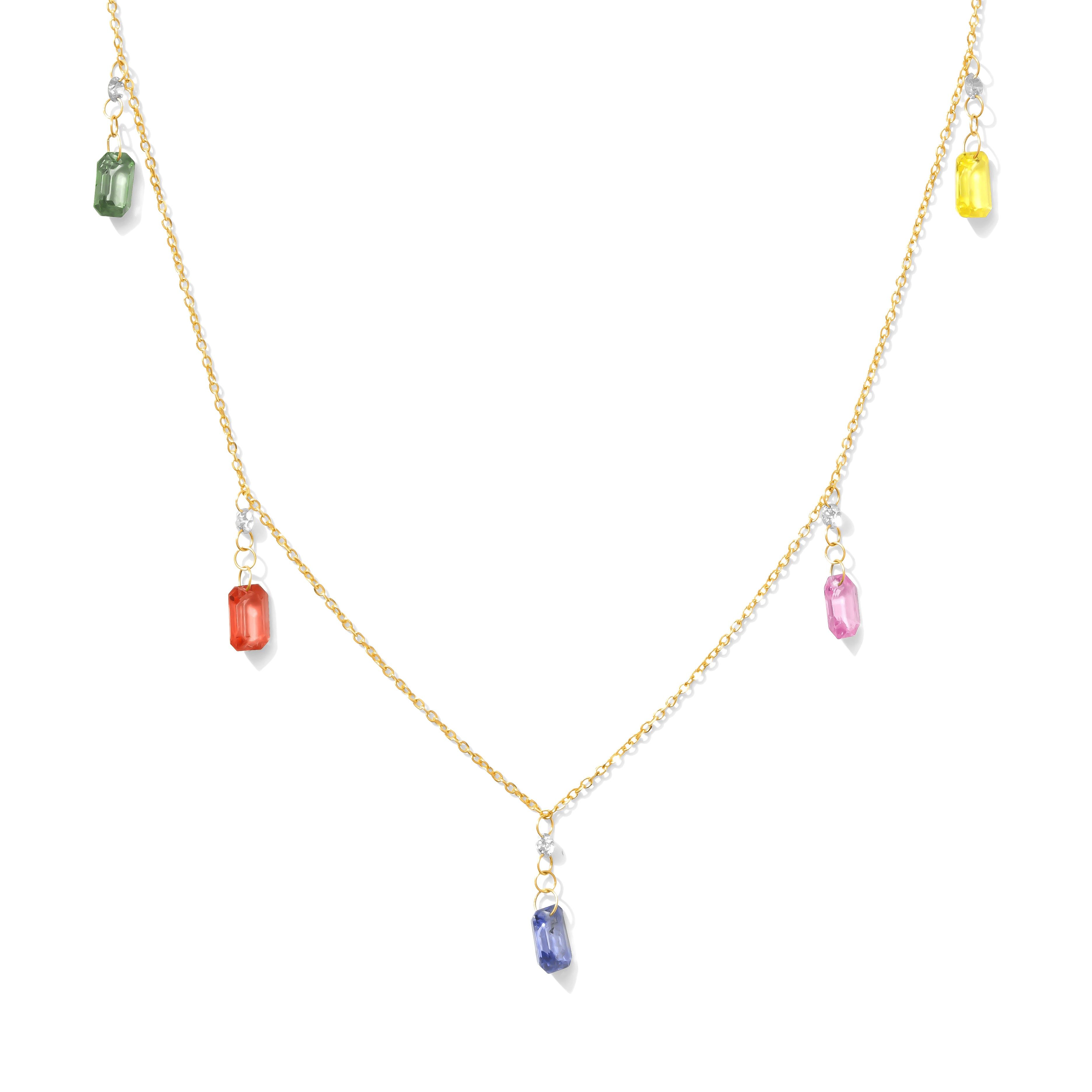 18kt Yellow Gold 3.47 CTW Diamond & Sapphire Drop Necklace
