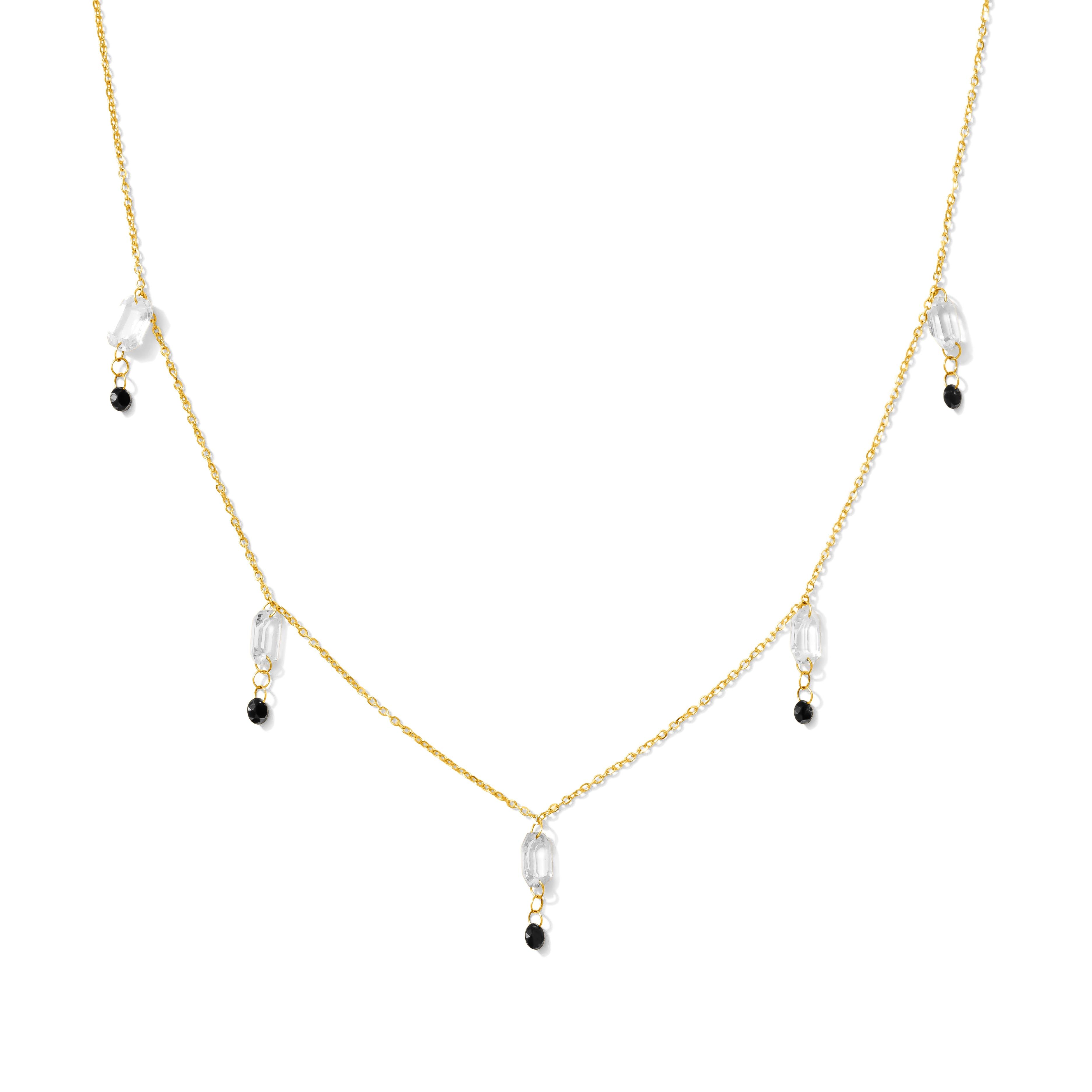 18kt Yellow Gold 3.77 CTW Black Diamond & Sapphire Emerald Cut Drop Necklace