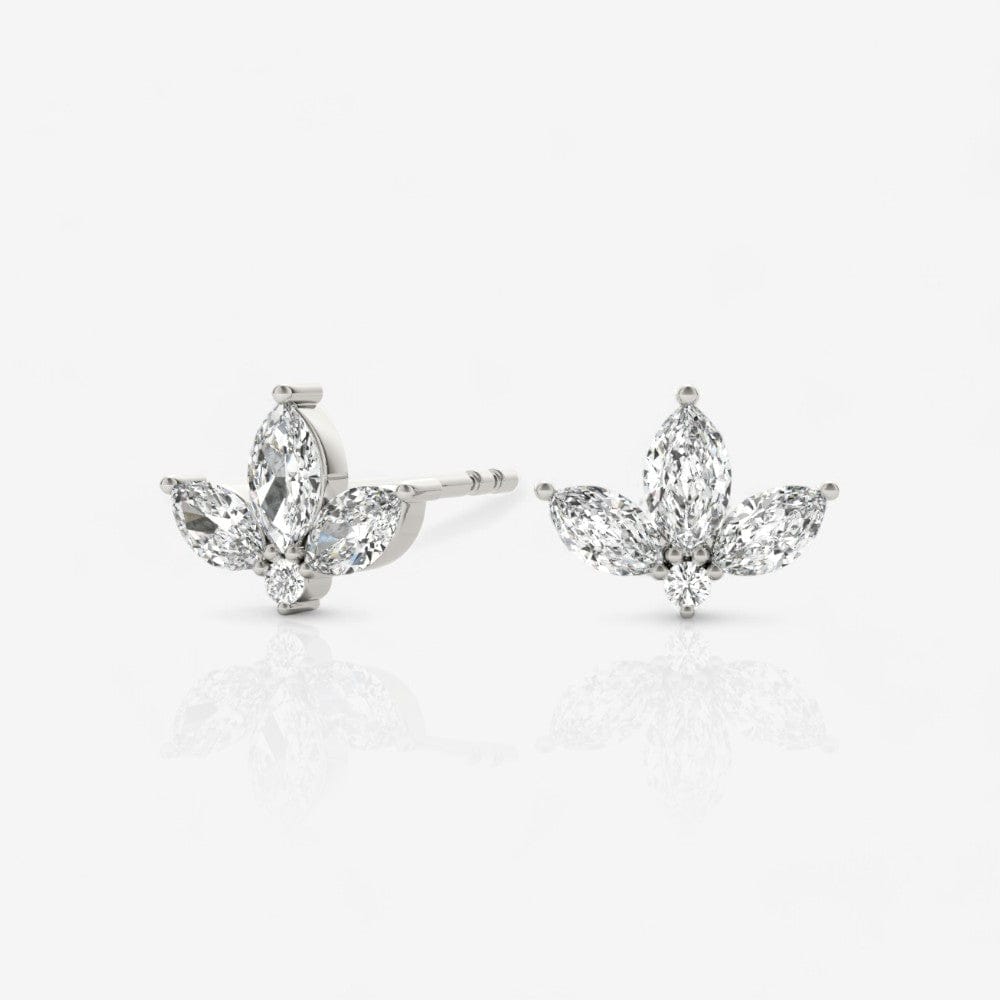 Lab Grown Marquise Diamond Lotus Flower Stud Earrings