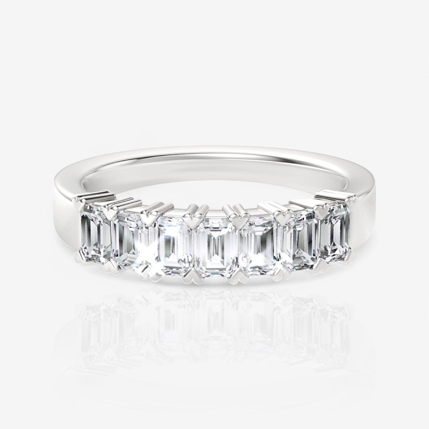 Seven-Stone Emerald Lab Diamond Wedding Ring