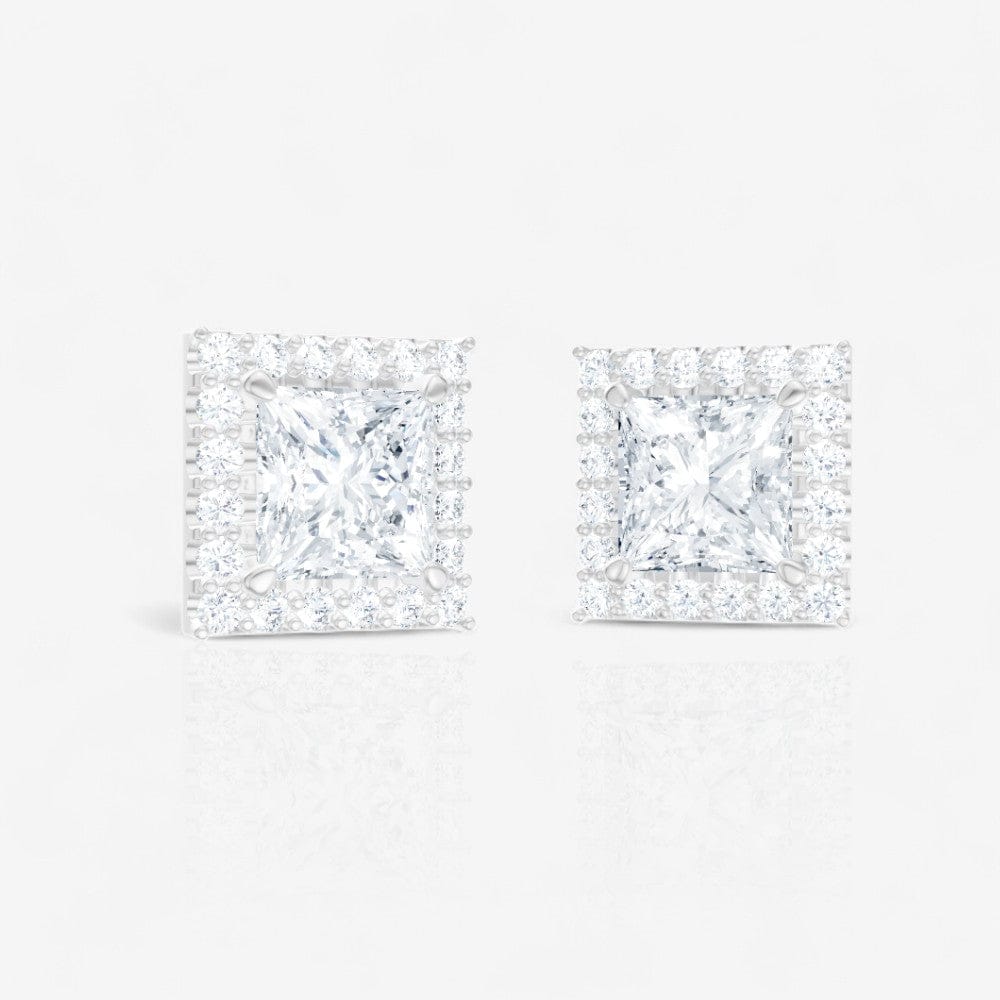 Princess Cut Lab-Grown Diamond Halo Stud Earrings