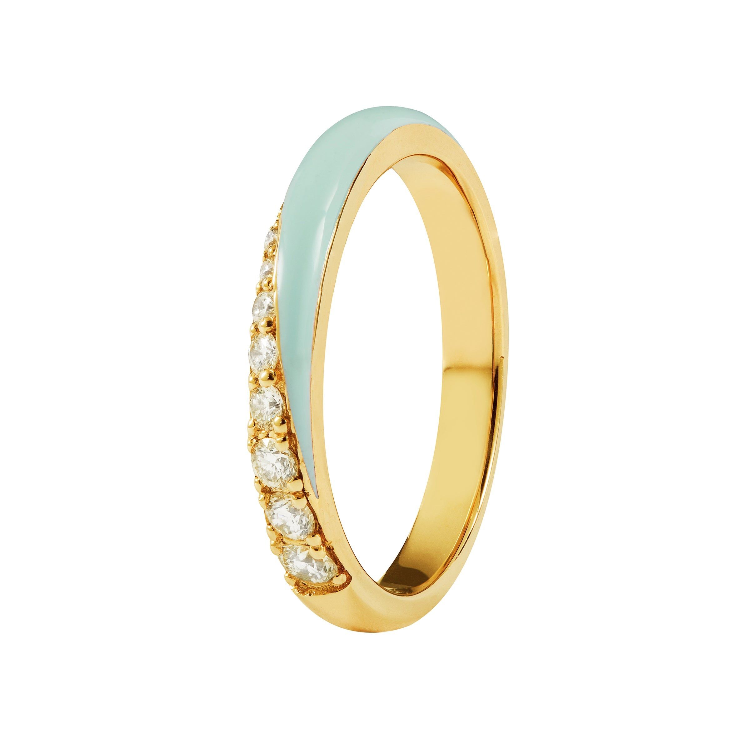 18kt Yellow Gold 0.44 CTW Mint Enamel & Diamond Ring