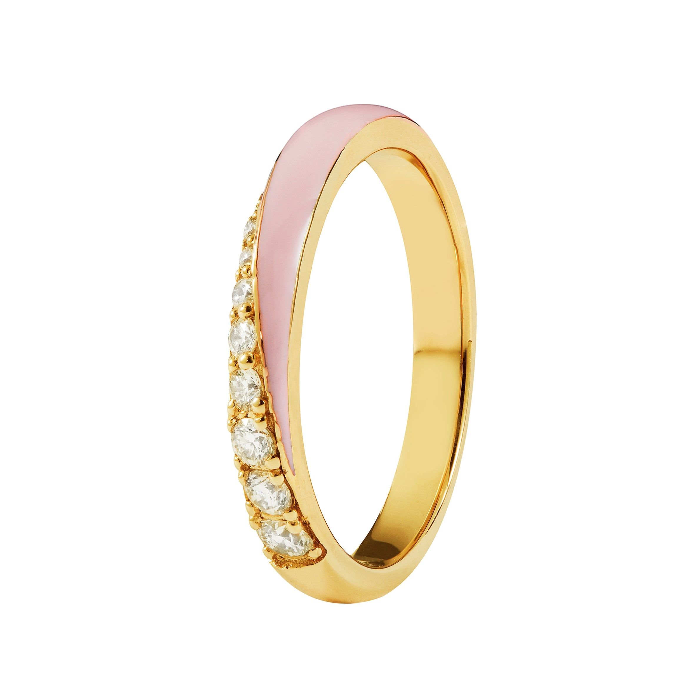 18kt Yellow Gold 0.44 CTW Pink Enamel & Diamond Ring