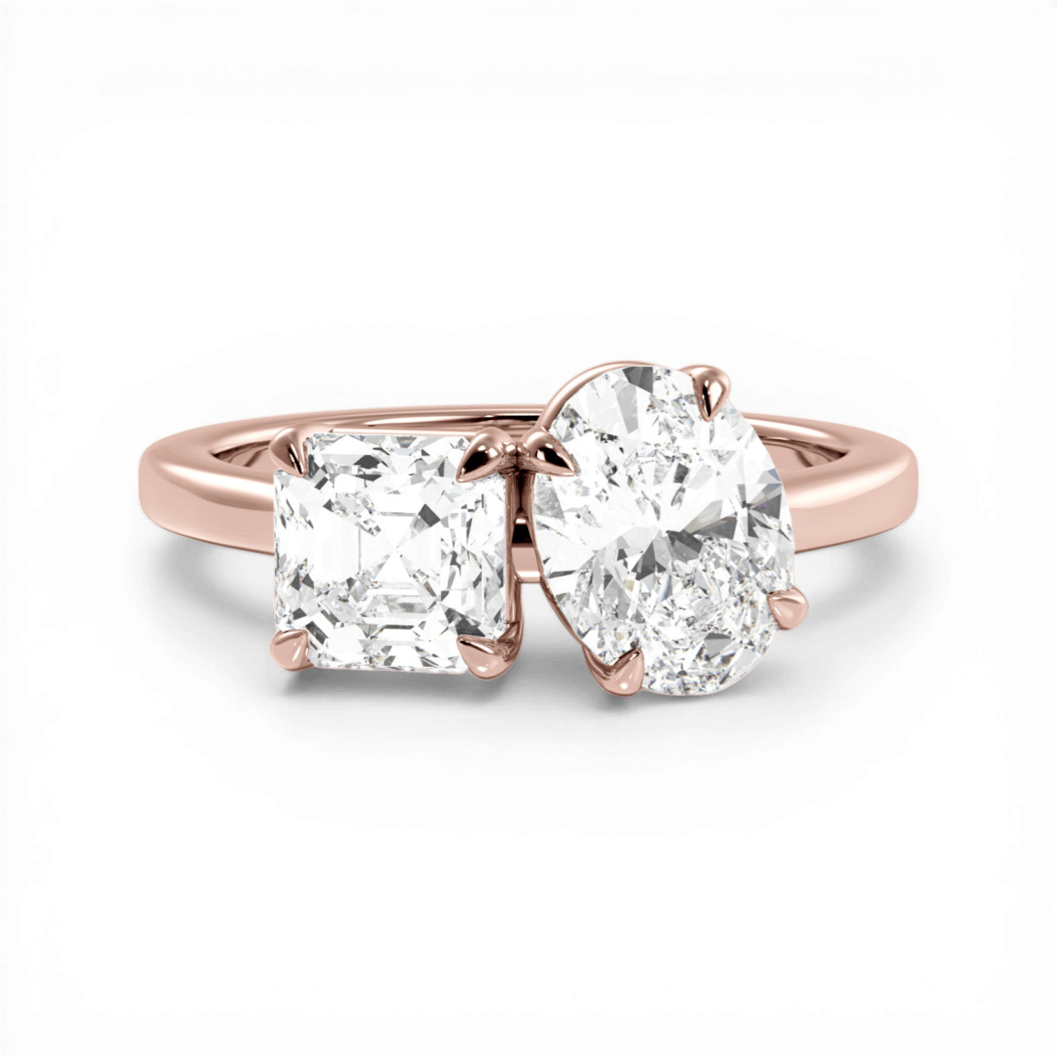Toi et Moi Personalized Asscher & Oval Cut 18kt Rose Gold Diamond Engagement Ring