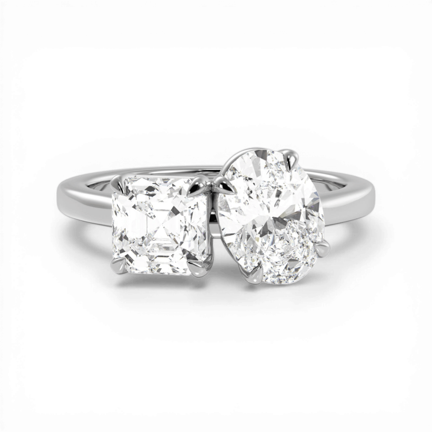 Toi et Moi Personalized Asscher & Oval Cut Platinum Diamond Engagement Ring