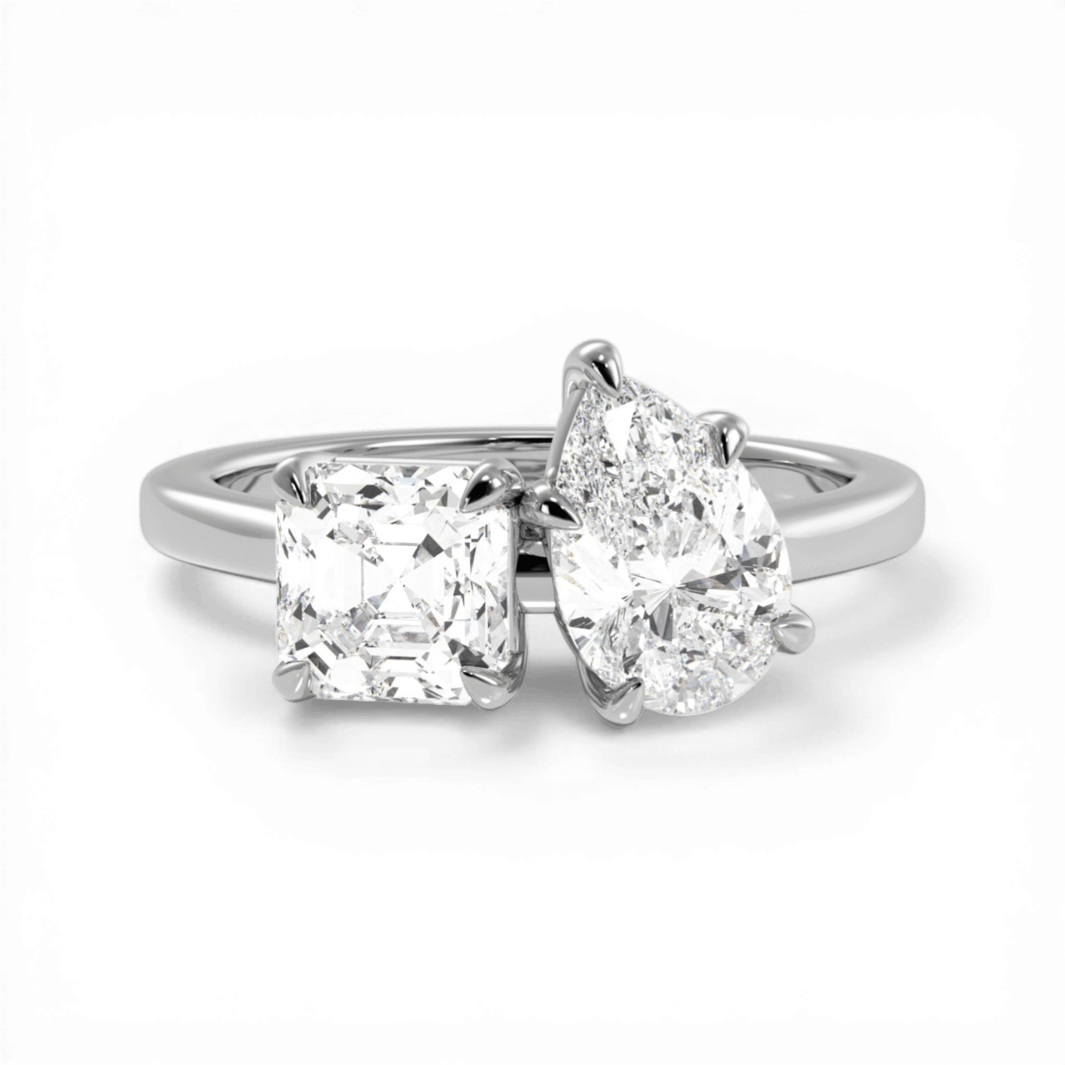 Toi et Moi Personalized Asscher & Pear Cut Platinum Diamond Engagement Ring