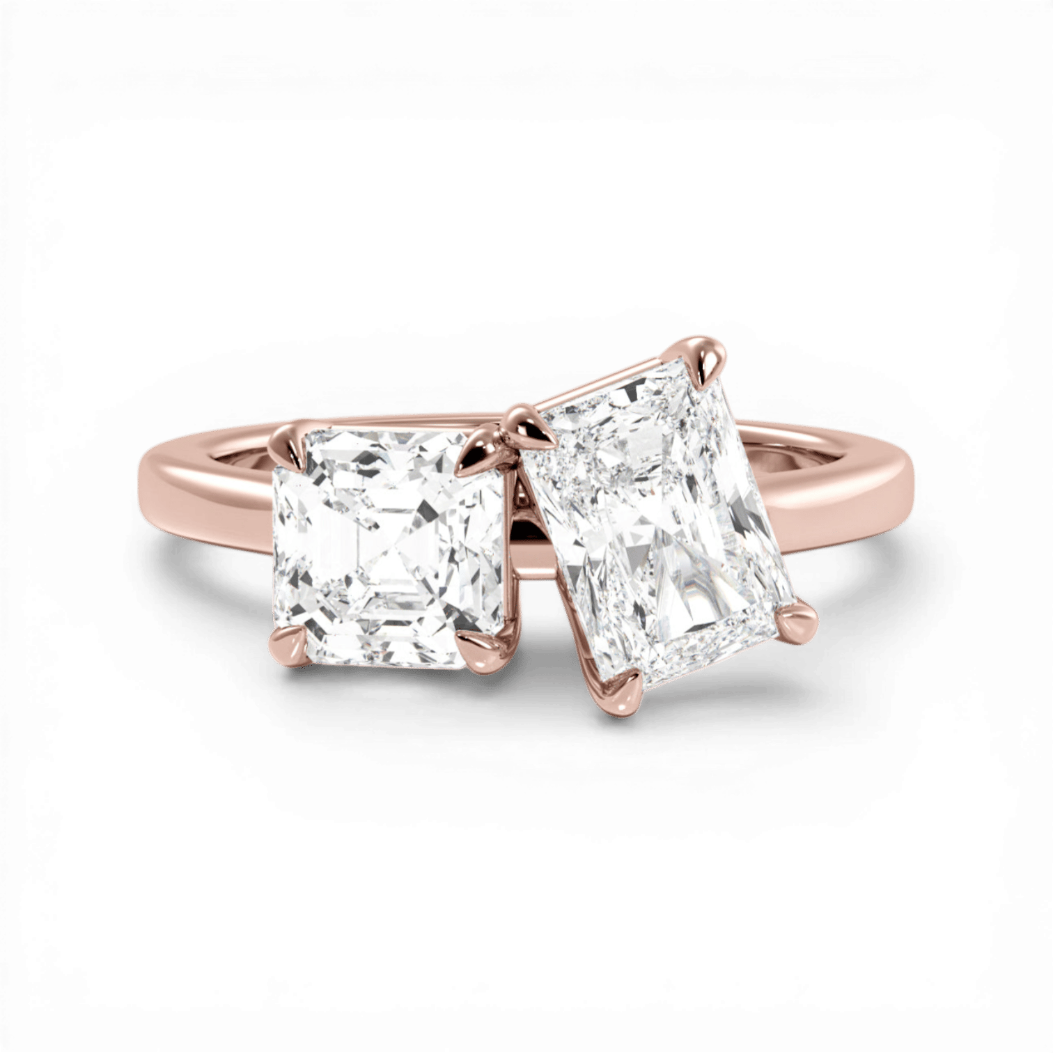 Toi et Moi Personalized Asscher & Radiant Cut 18kt Rose Gold Diamond Engagement Ring