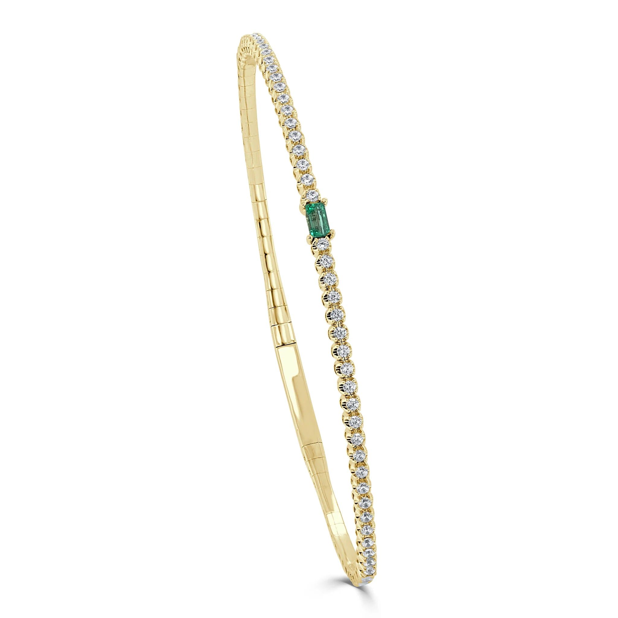 14kt Gold Emerald Birthstone & Diamond Flexible Bangle