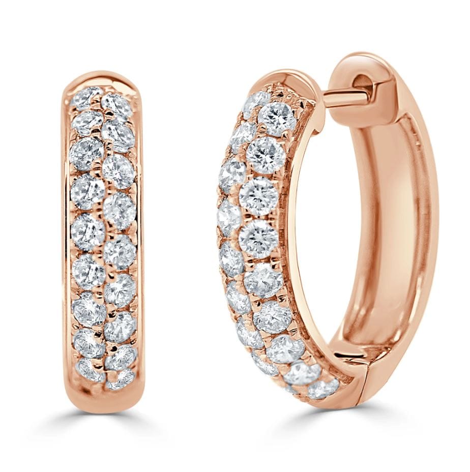 14kt Gold 0.65 CTW Double Row Diamond Hoop Earrings