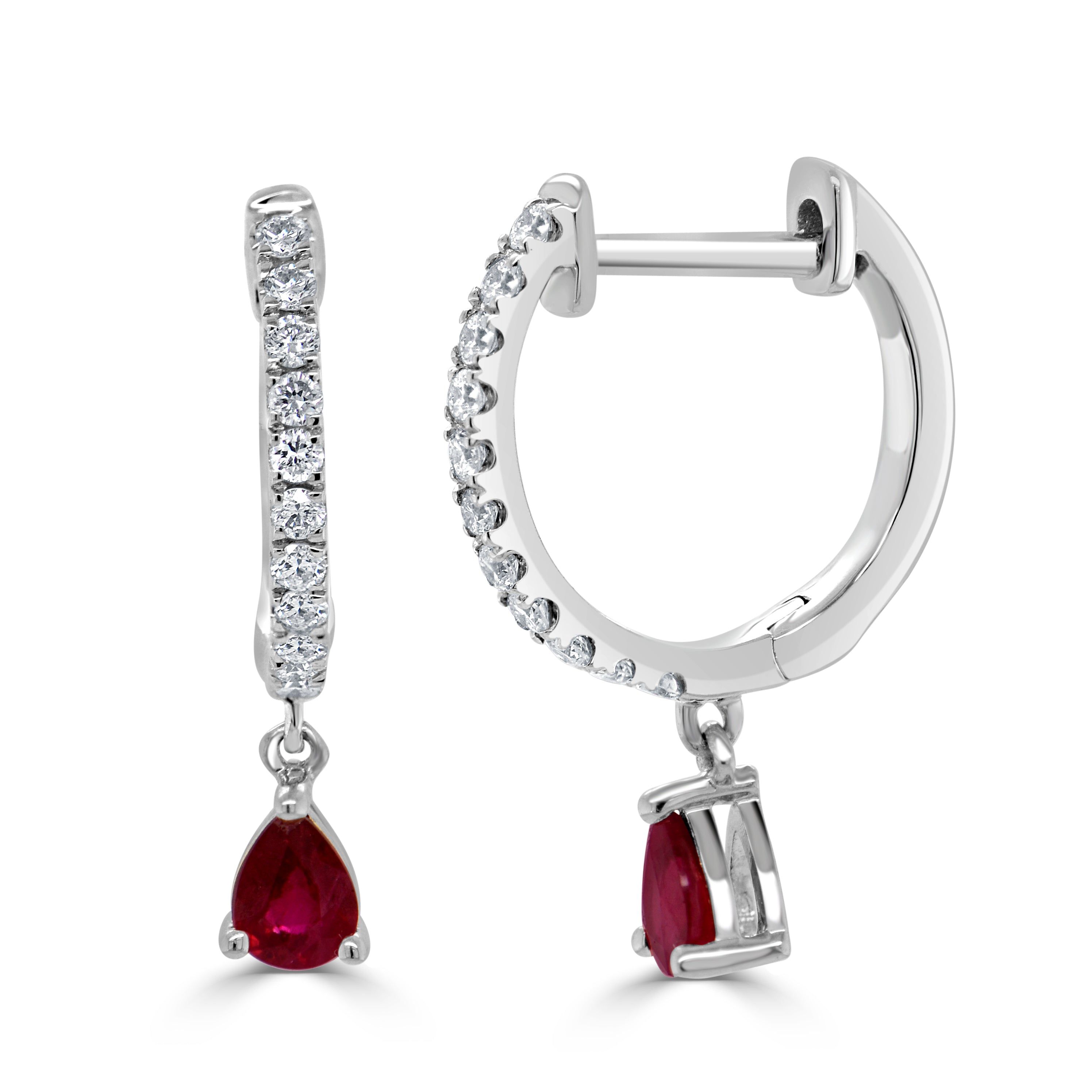 14kt Gold 0.54 Ruby & Diamond Dangle Huggie Earrings