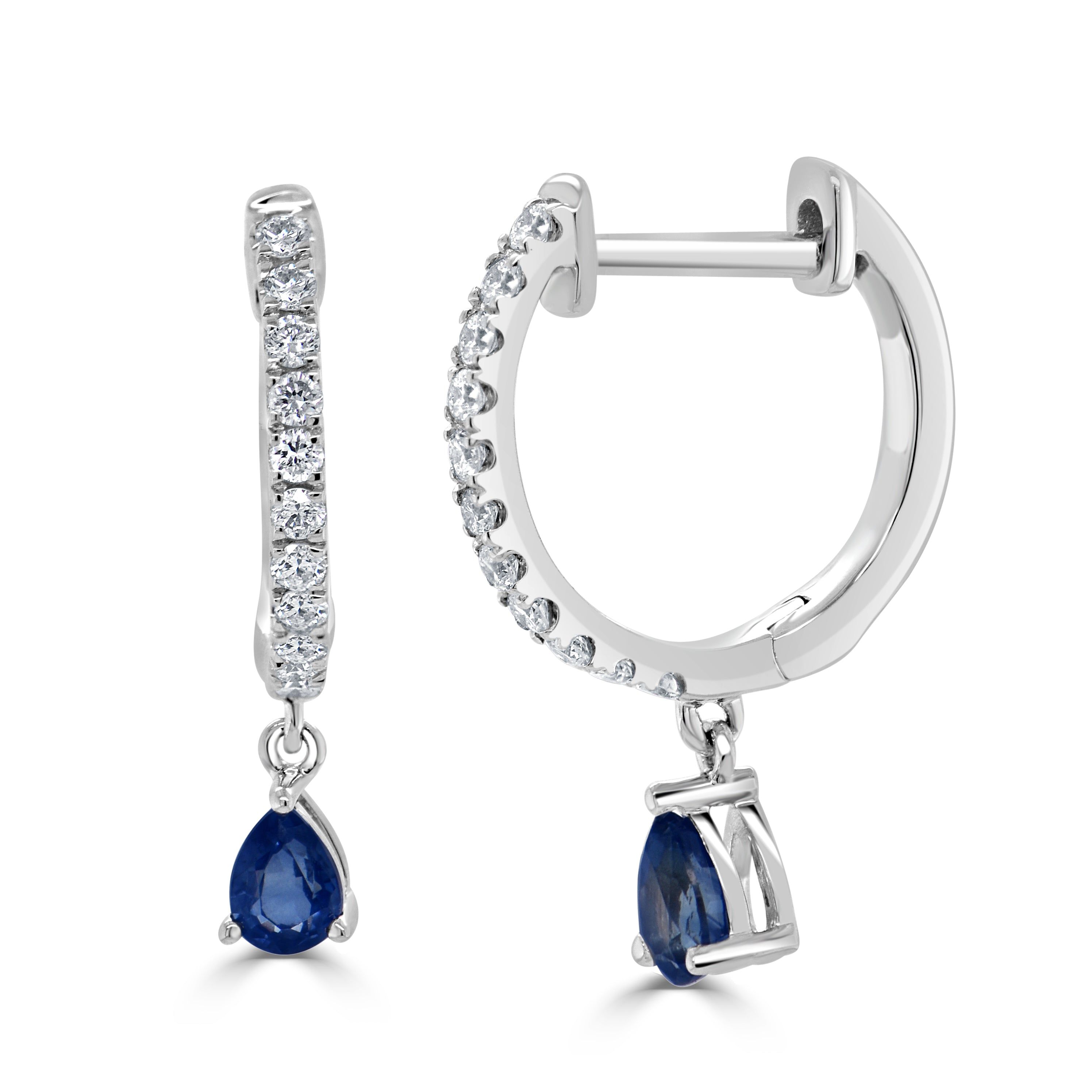 14kt Gold 0.58 CTW Sapphire & Diamond Dangle Huggie Earrings