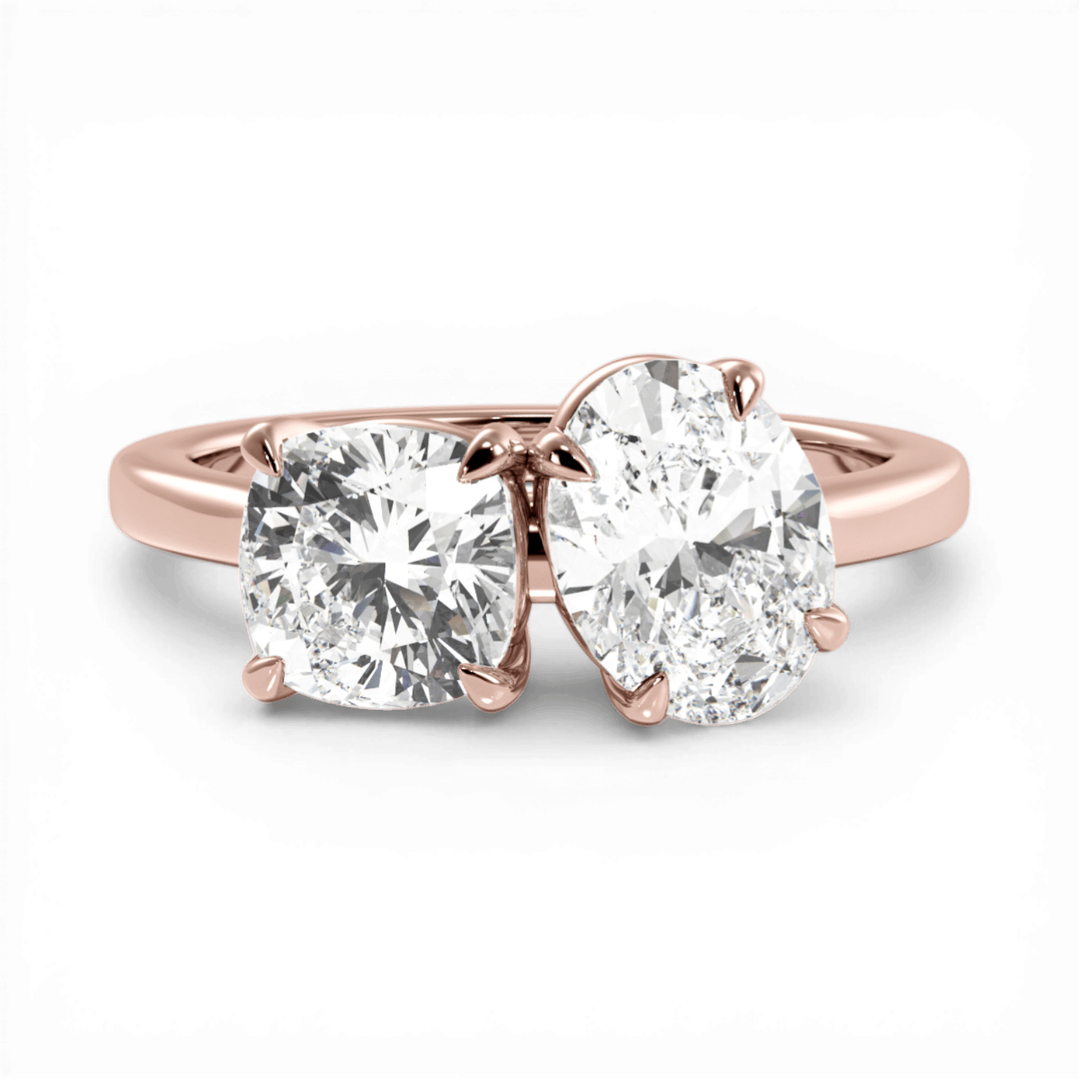 Toi et Moi Personalized Oval & Cushion Cut 18kt Rose Gold Diamond Engagement Ring