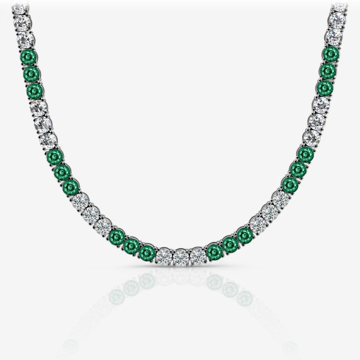 Alternating Emerald & Lab Diamond Tennis Necklace