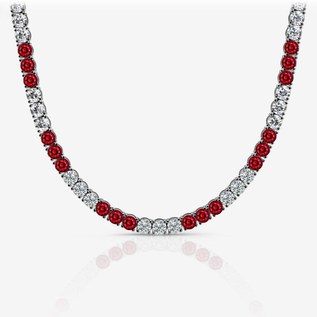 Alternating Ruby & Lab Diamond Tennis Necklace