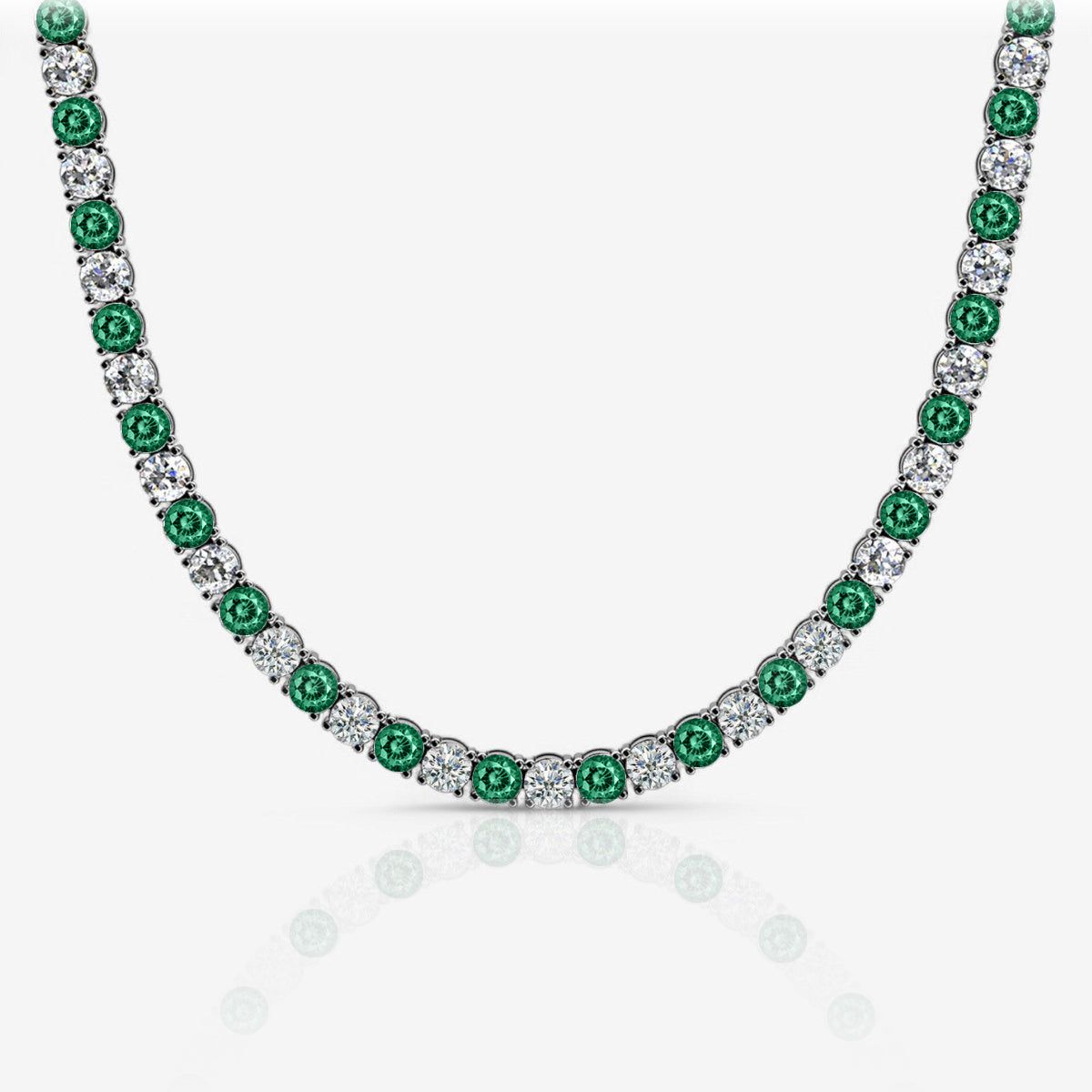 Alternating Emerald & Lab Diamond Tennis Necklace