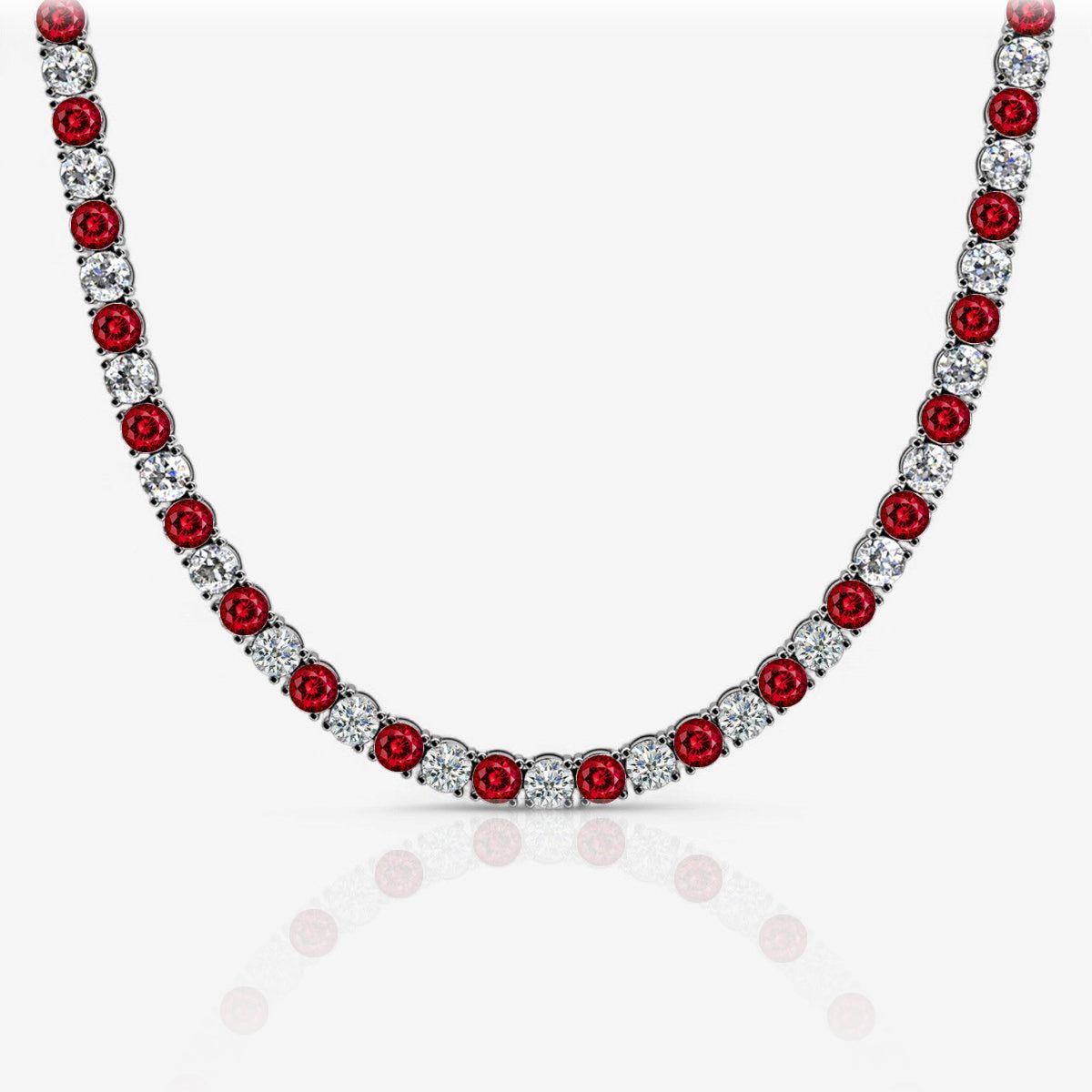 Alternating Ruby & Lab Diamond Tennis Necklace