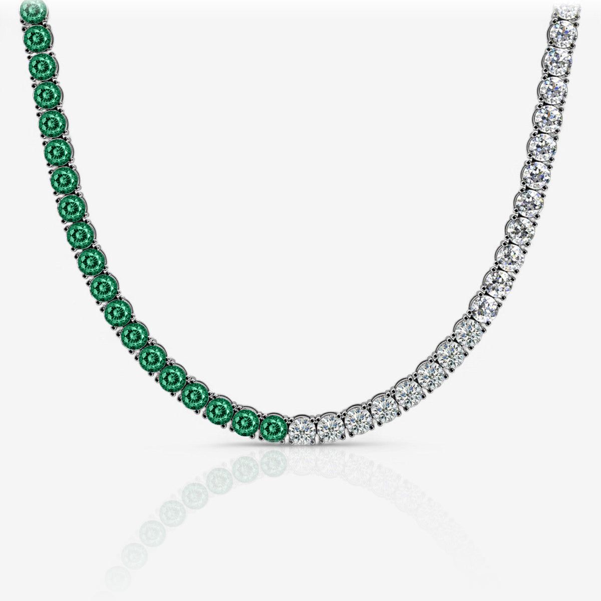Half & Half Emerald & Lab Diamond Tennis Necklace