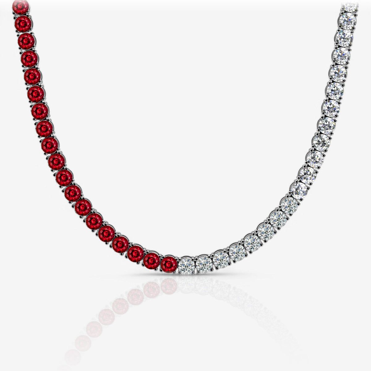 Half & Half Ruby & Lab Diamond Tennis Necklace