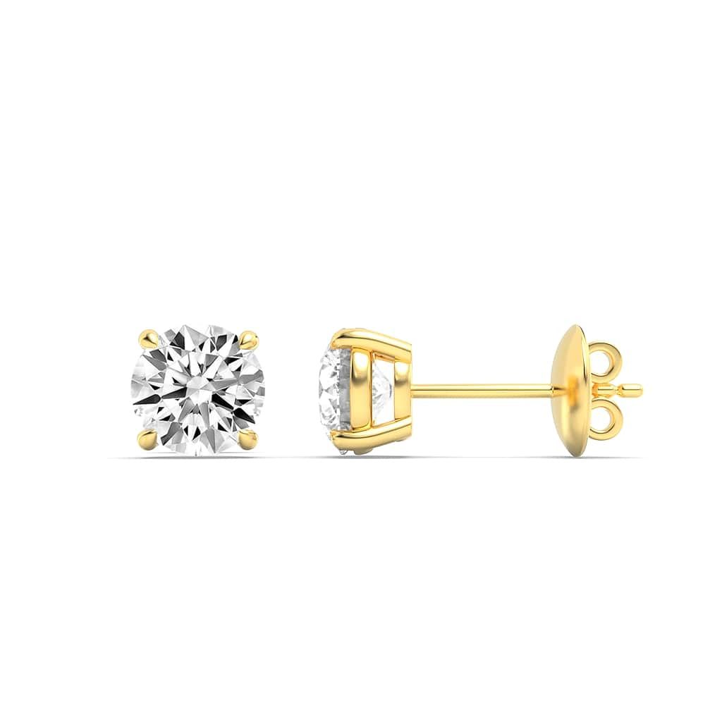 IGI Certified 1.00 Carat FGVS Round Cut Lab Diamond Earrings in 14K Yellow Gold