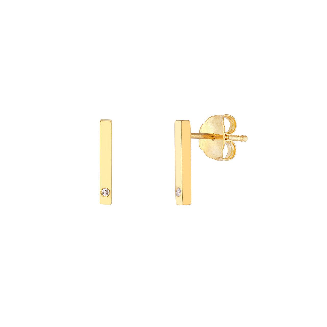 14kt Gold Mini Staple Bar Earrings with Diamond