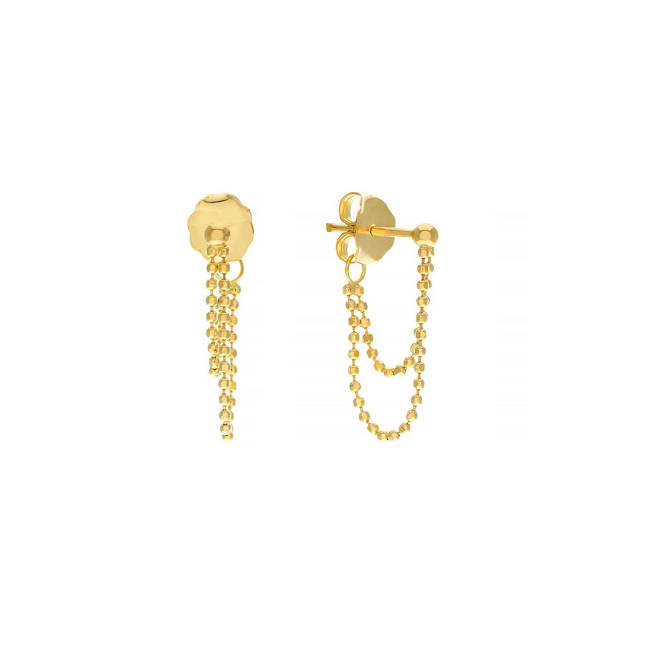 14kt Gold Diamond-Cut Bead Chain Duo Huggie Earrings