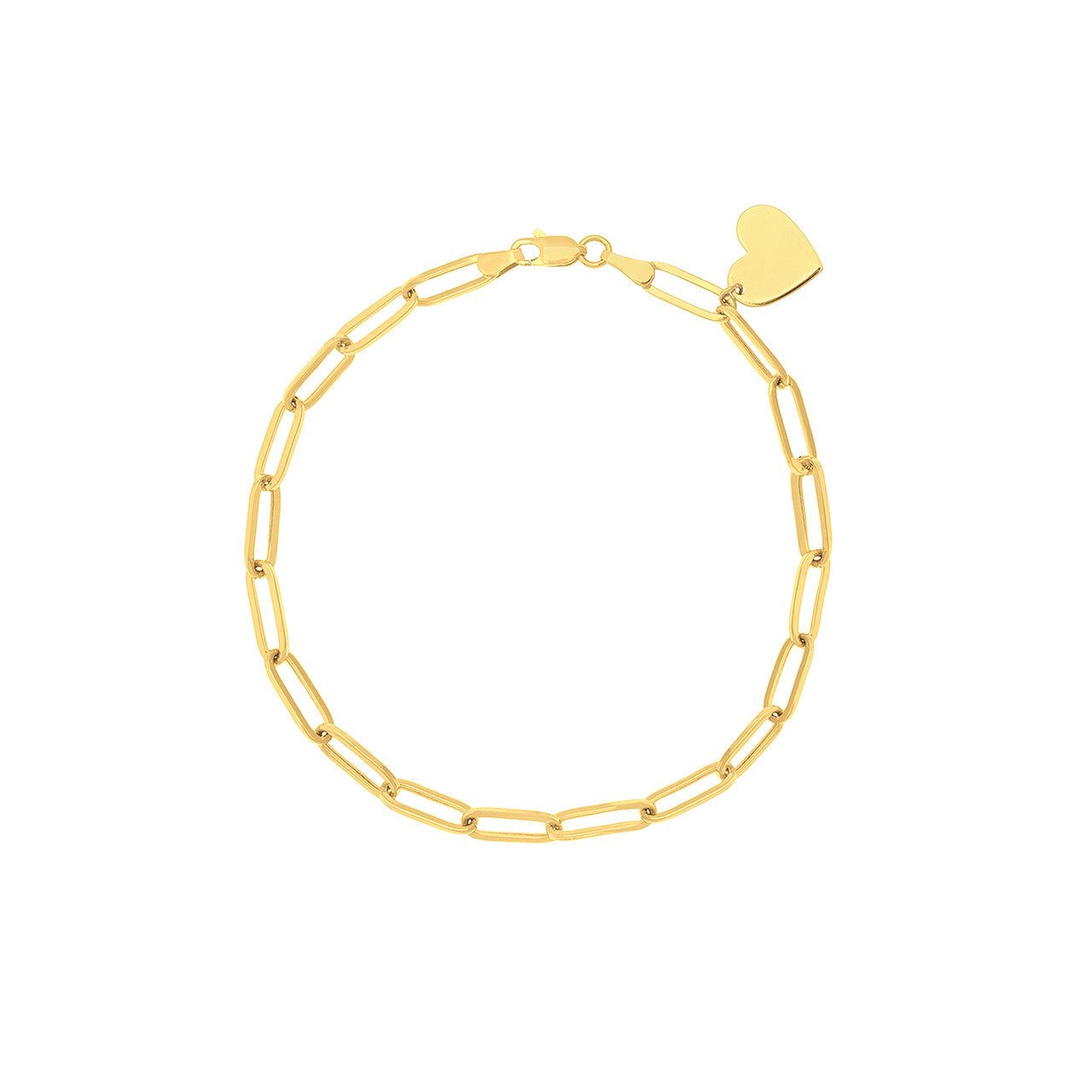 14kt Gold Dangle Heart Paper Clip Bracelet