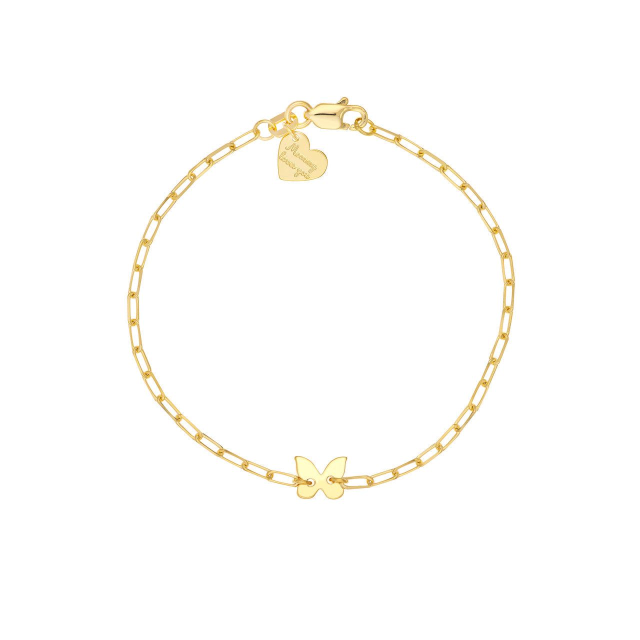 14kt Gold Kid's Paper Clip Chain Bracelet with Butterfly