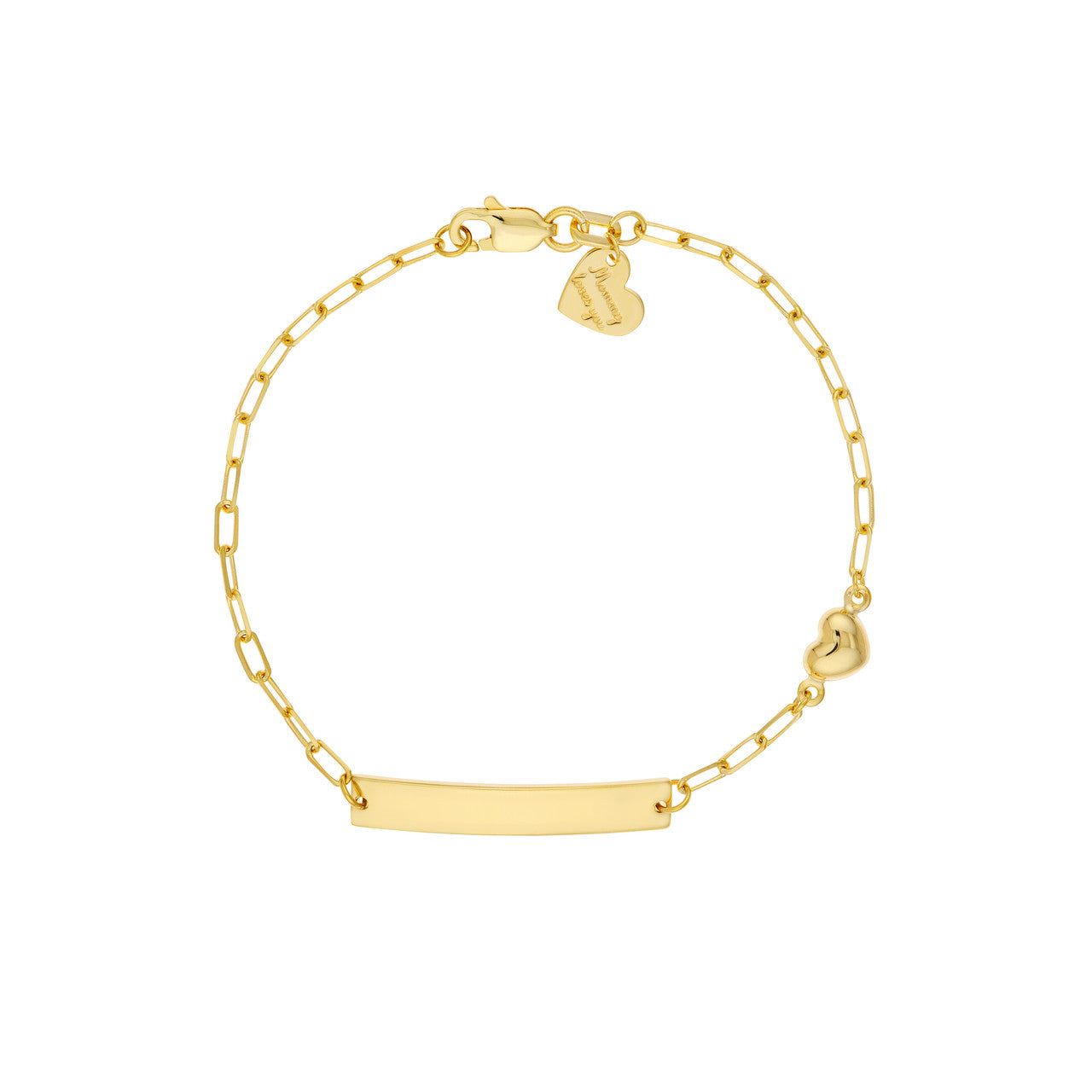 14kt Gold Kid's Paper Clip Chain ID Bracelet with Heart Charm