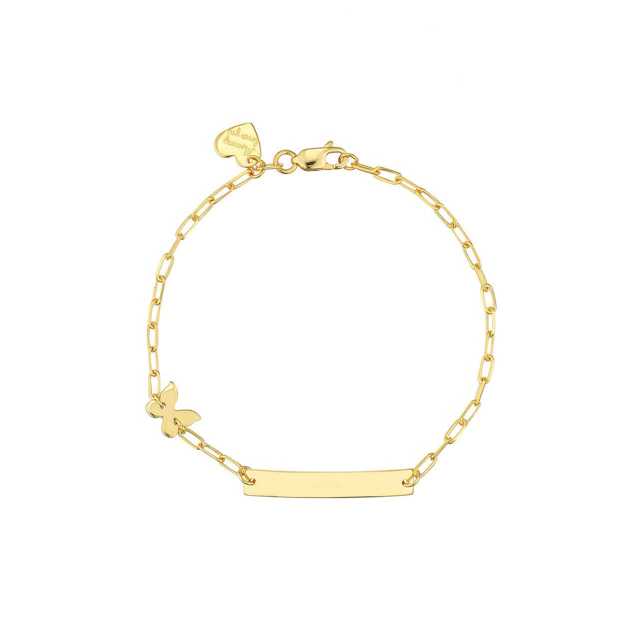 14kt Gold Kid's Paper Clip Chain ID Bracelet with Butterfly Charm