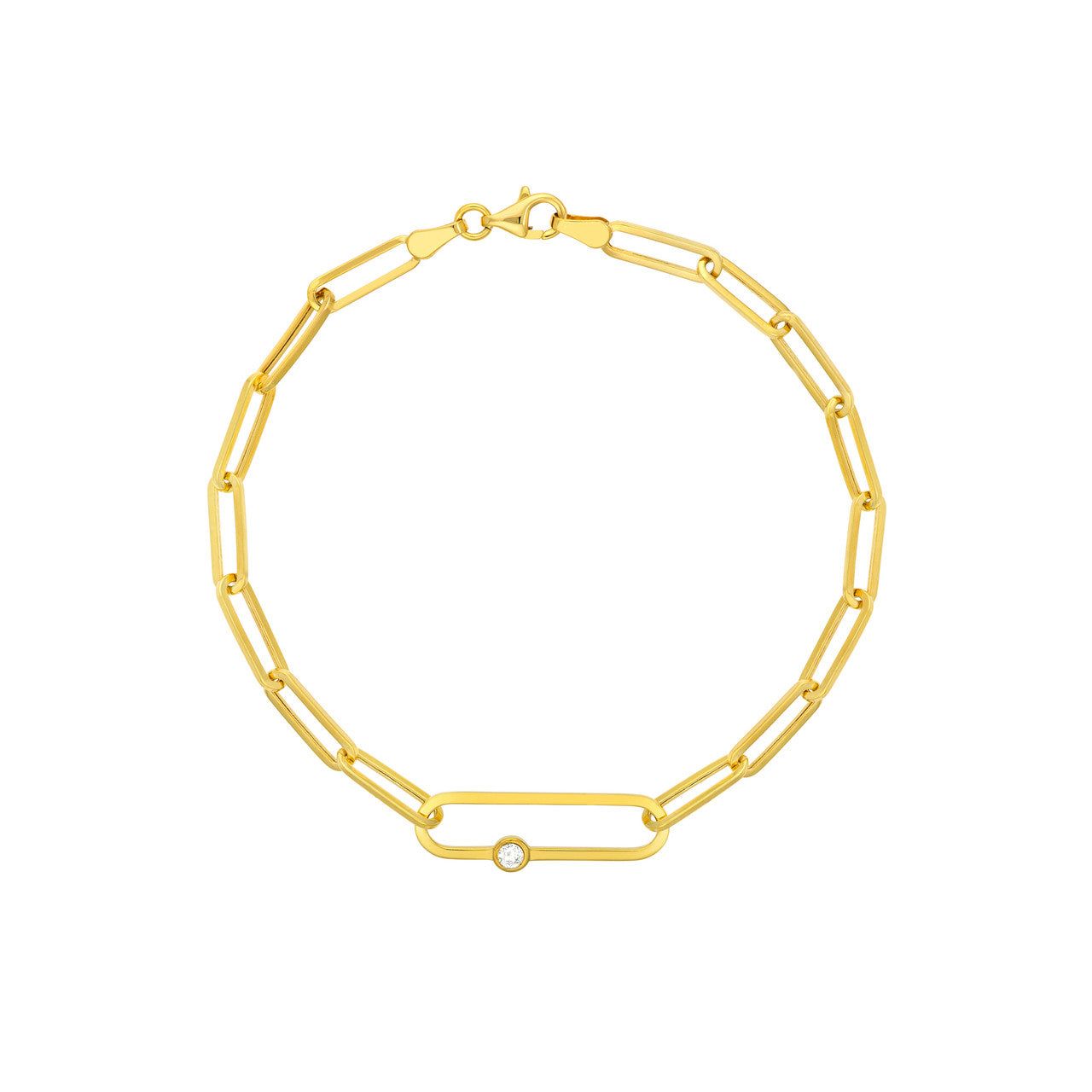 14kt Gold 0.06 CTW Bezel Set Diamond Paper Clip Bracelet