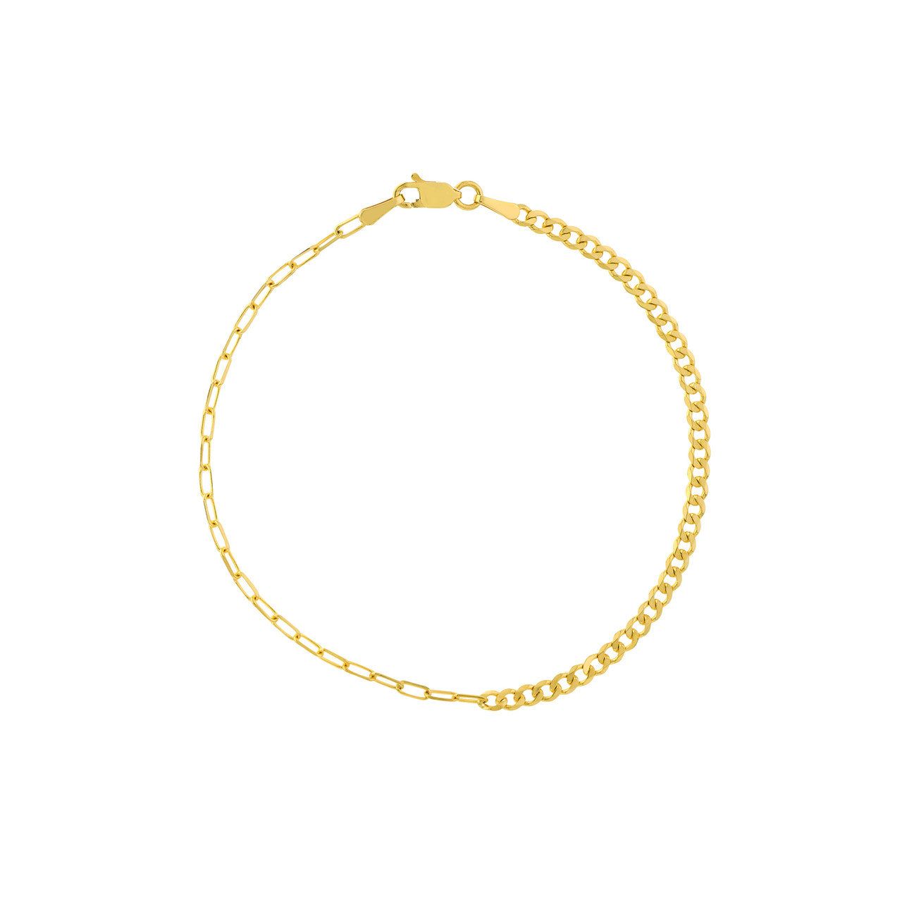 14kt Gold Half & Half Paper Clip & Curb Chain Bracelet