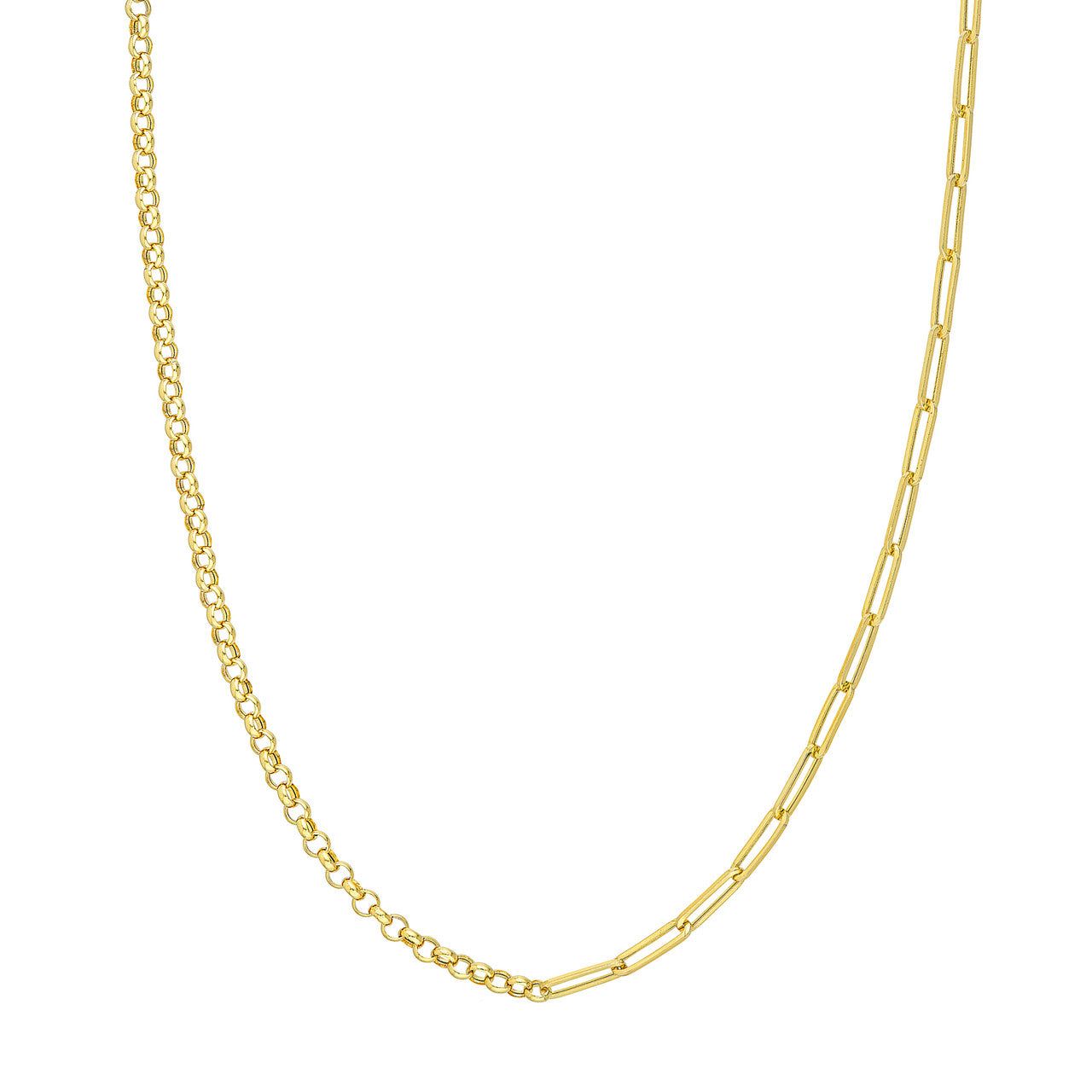 14kt Gold 50/50 Paperclip and Rolo Chain Necklace