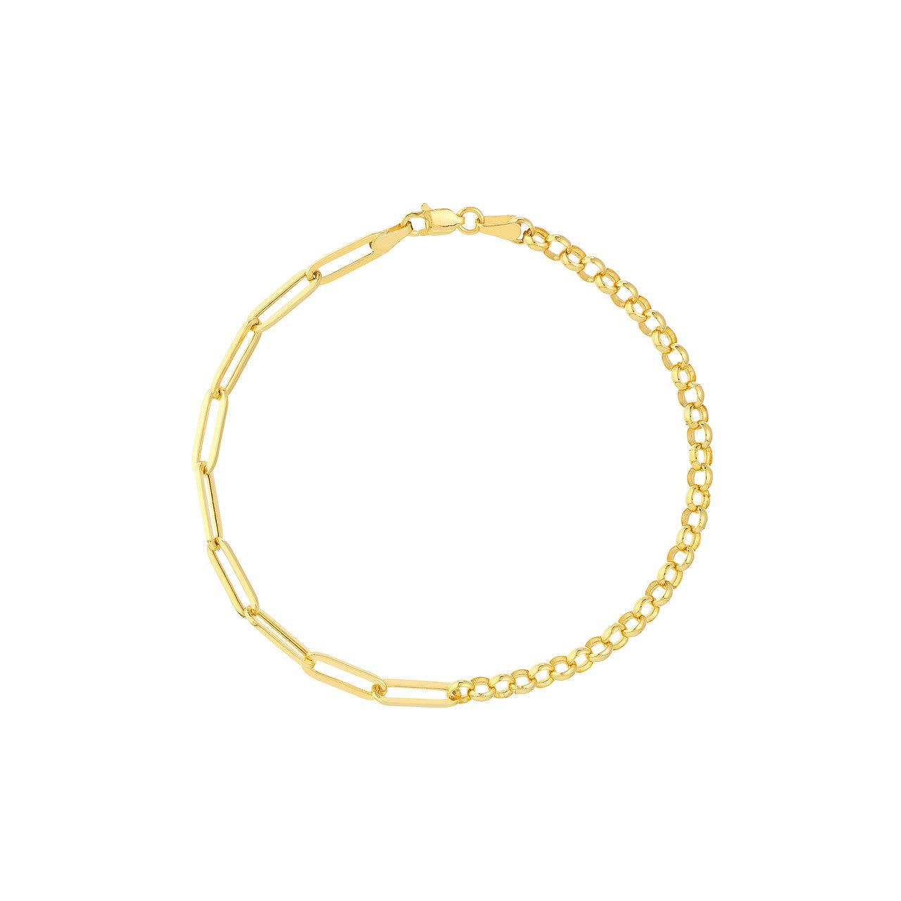 14kt Gold Half & Half Paper Clip & Rolo Chain Bracelet