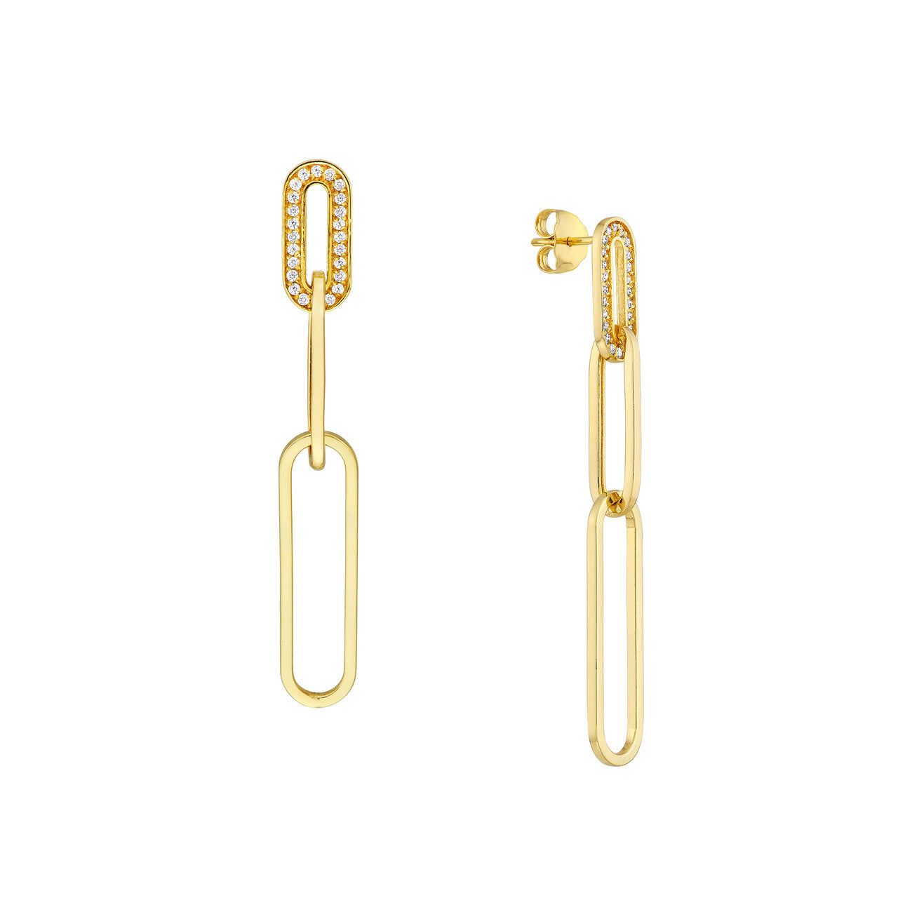 14kt Gold 0.25 CTW Diamond-Trim Paper Clip Drop Earrings