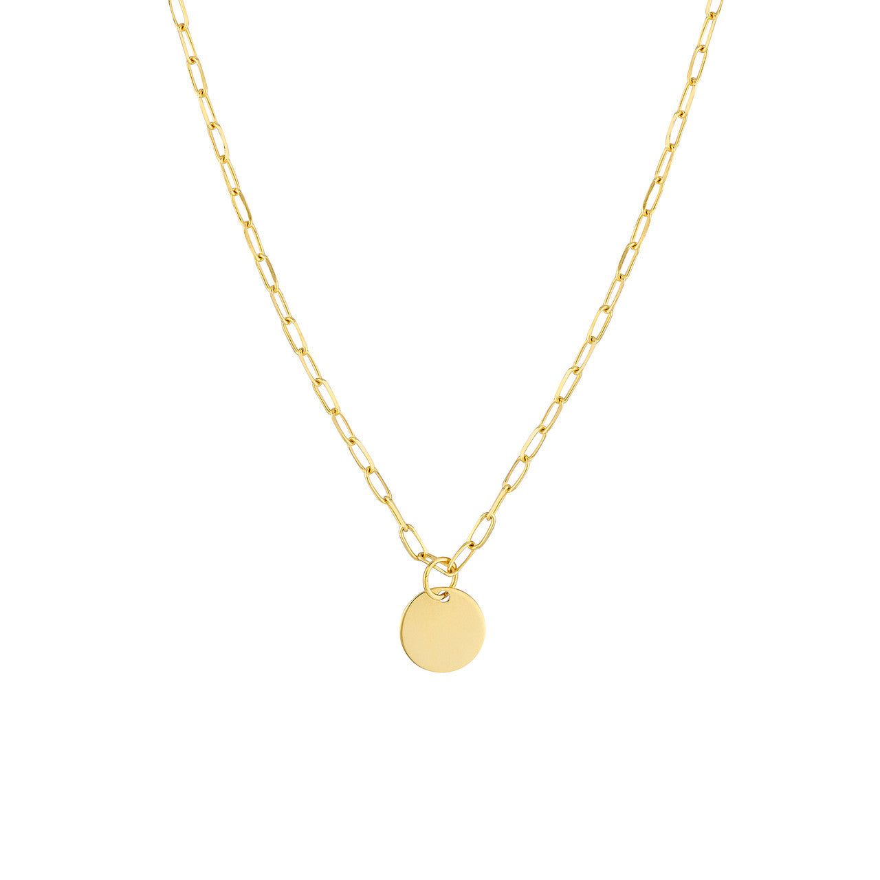 14kt Gold Dangle Disk Paper Clip Necklace