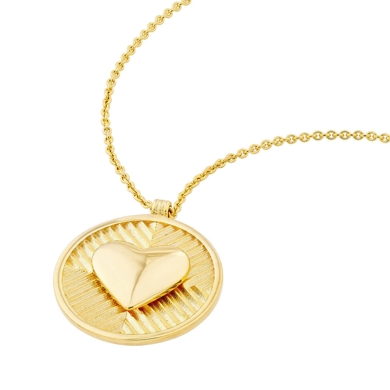 14kt Gold Chevron and Puff Heart Medallion Necklace