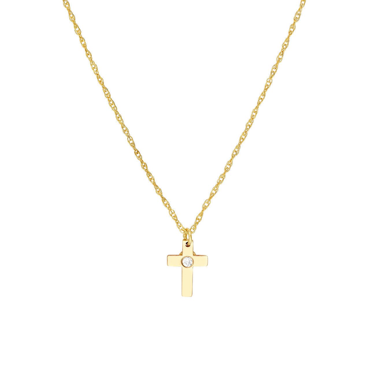 14kt Gold Children's Mini Diamond Cross Necklace