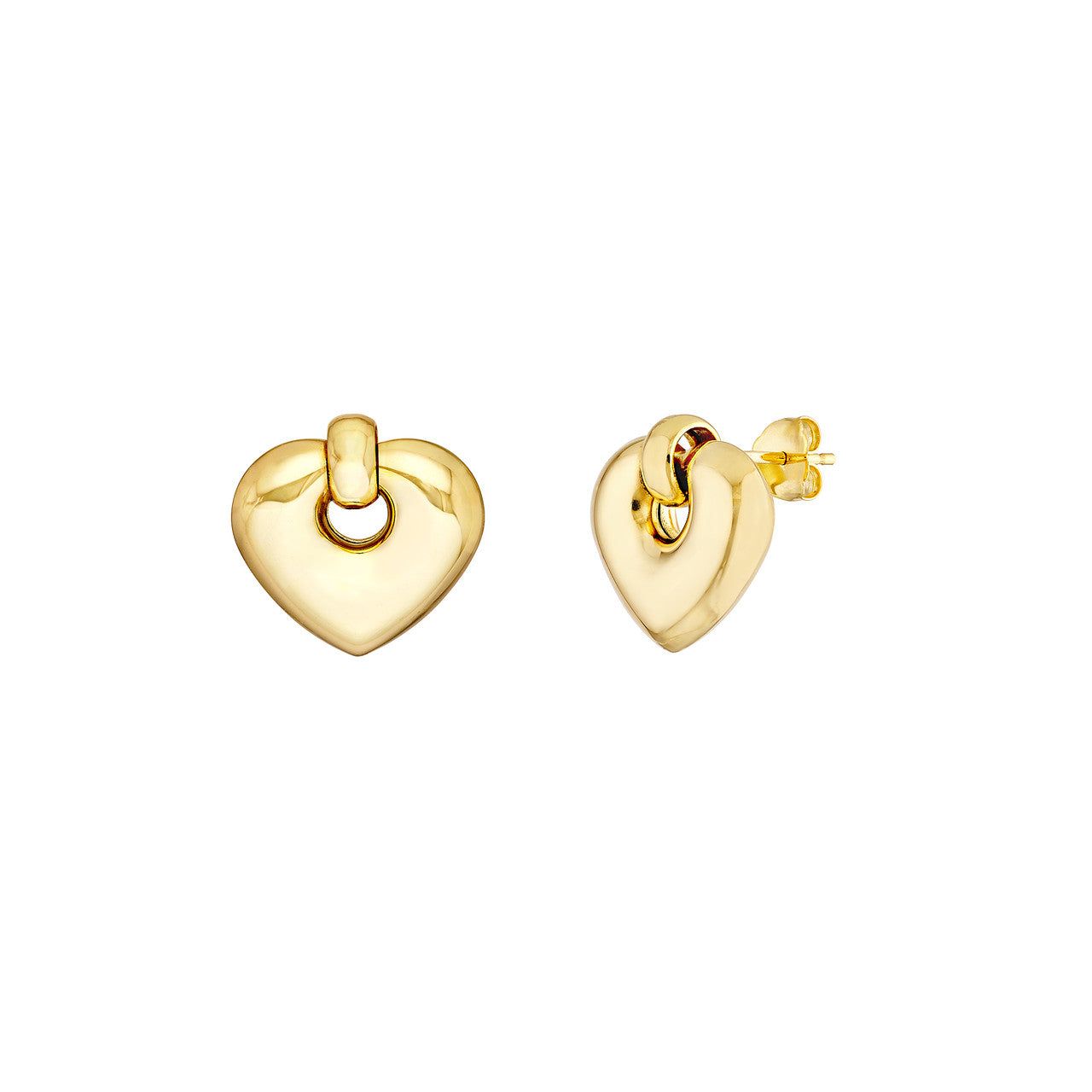 14kt Gold Puff Heart Door Knocker Dangle Earrings