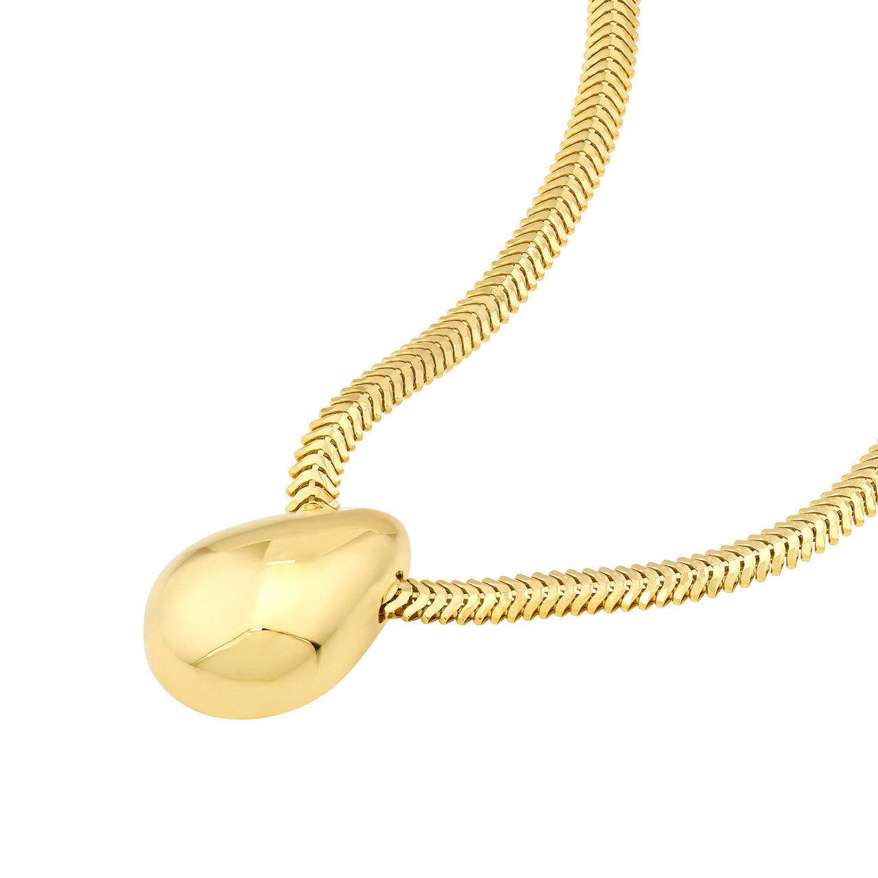 14kt Gold Puff Teardrop Snake Necklace