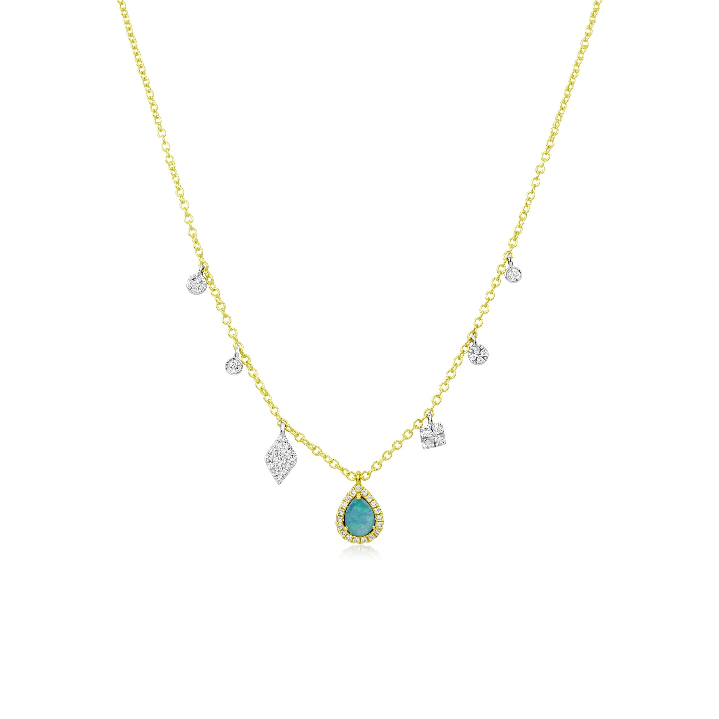 Meira T 14kt Gold 0.11 CTW Dainty Opal and Diamond Charms Necklace