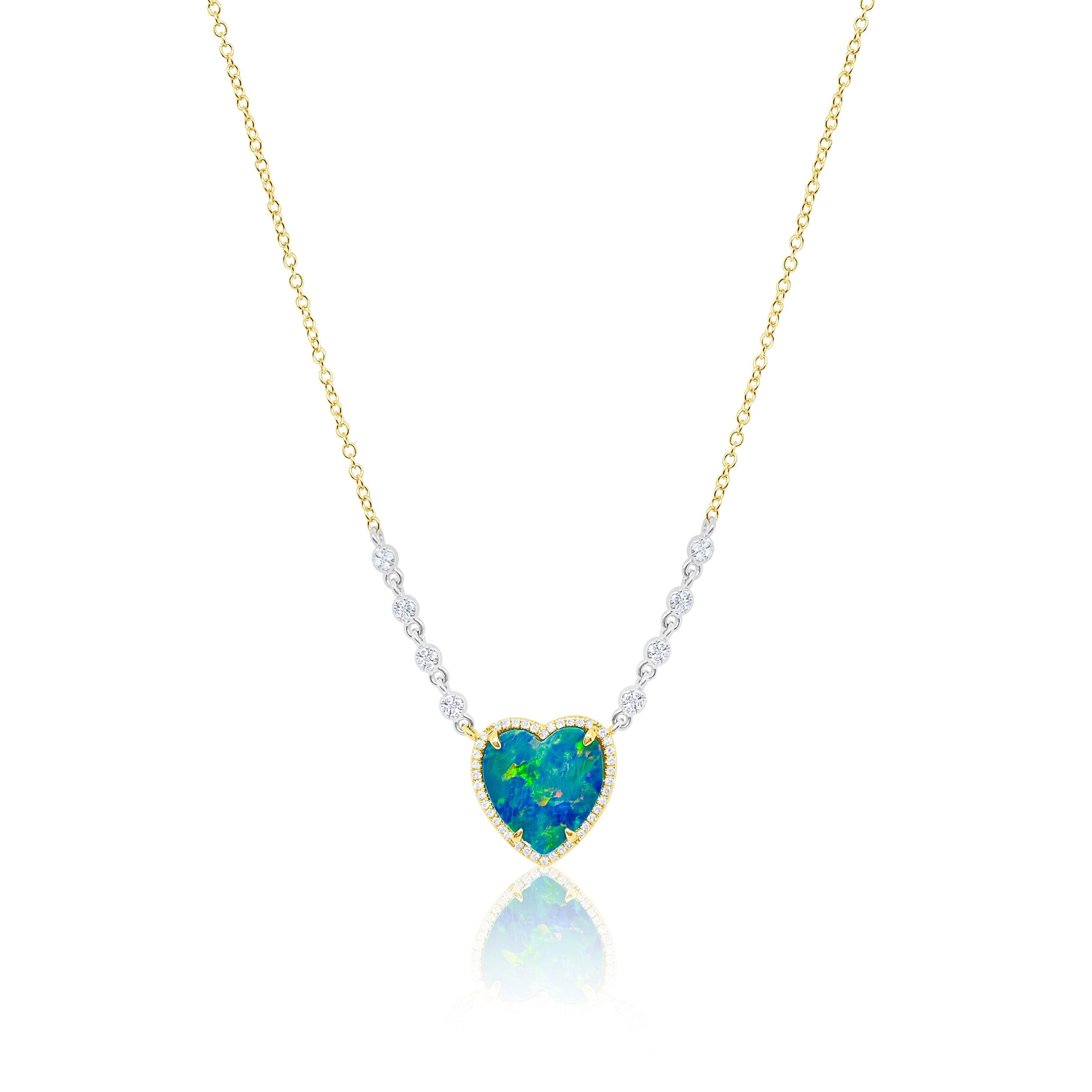 Meira T 14kt Gold 0.17 CTW Diamond Bezel and Opal Heart Necklace