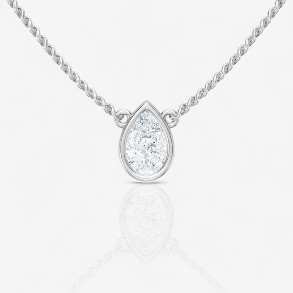 Bezel-Set Pear Solitaire Lab-Grown Stationary Diamond Pendant