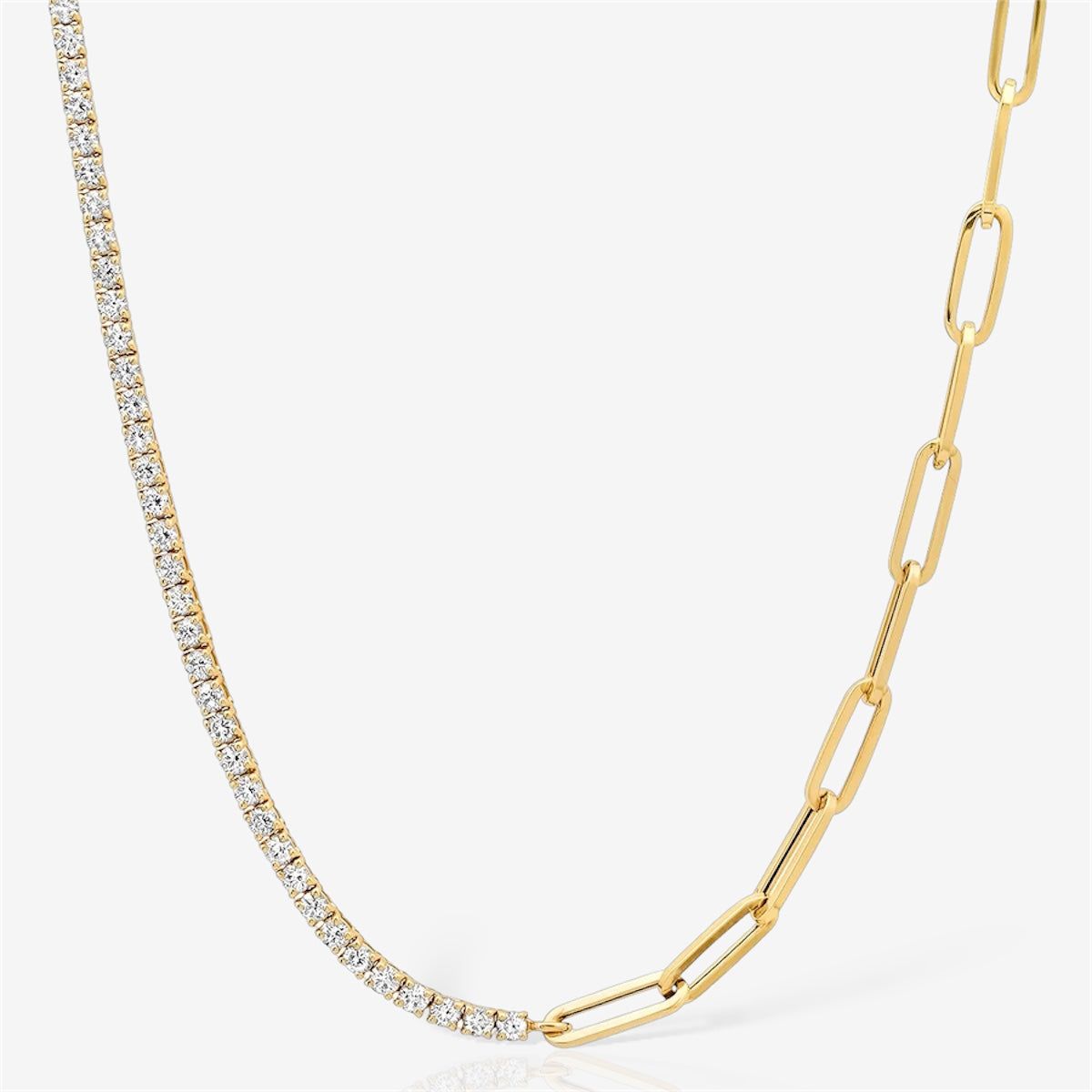 Half Lab Diamond Half Paperclip Tennis Necklace