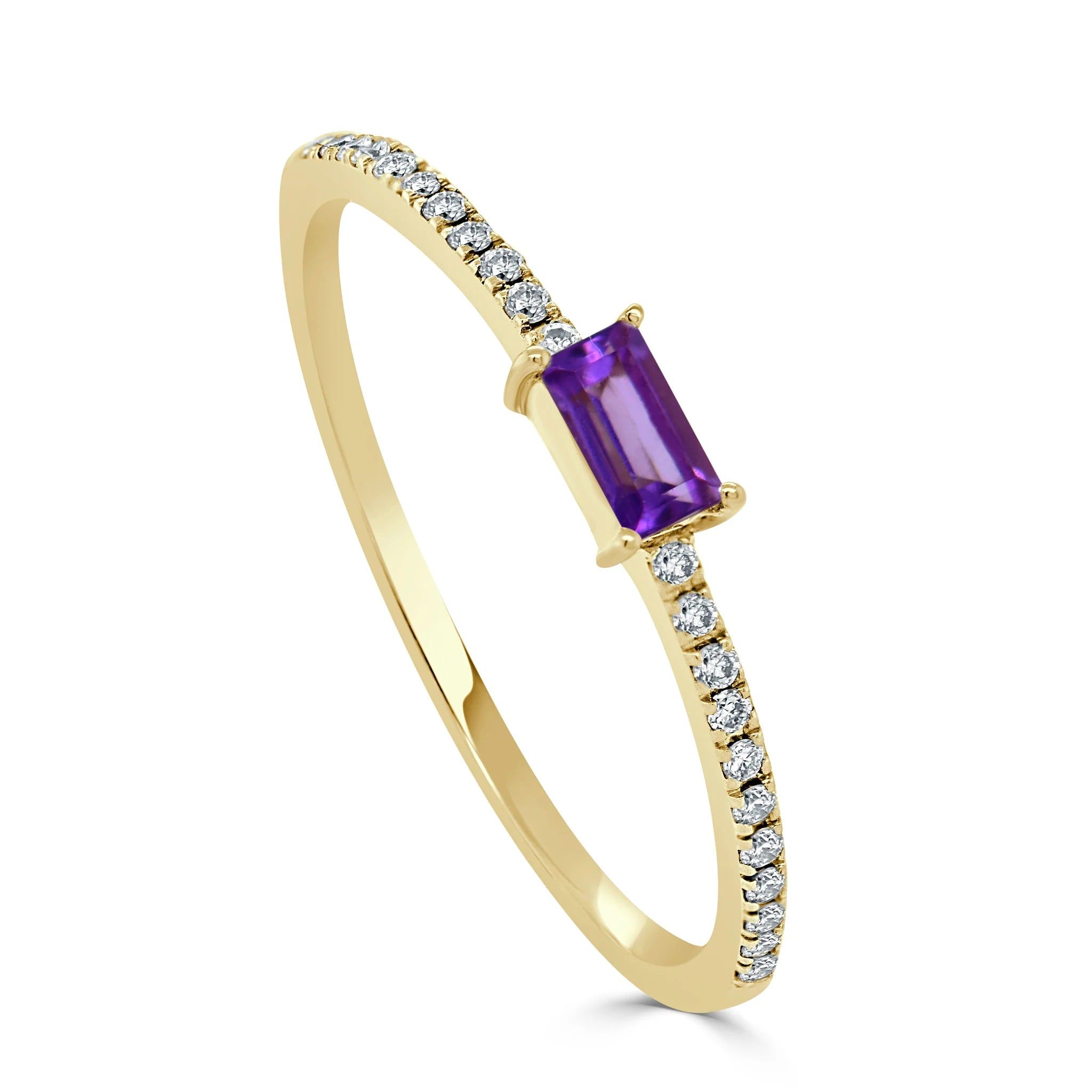 14kt Gold 0.25 CTW Amethyst Baguette & Diamond Stackable Ring